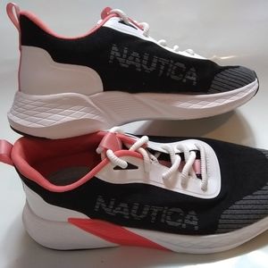 Nautica Sneakers Women's US 9.5 Blenda Style Lace Ups White/Black/Coral Red EUC